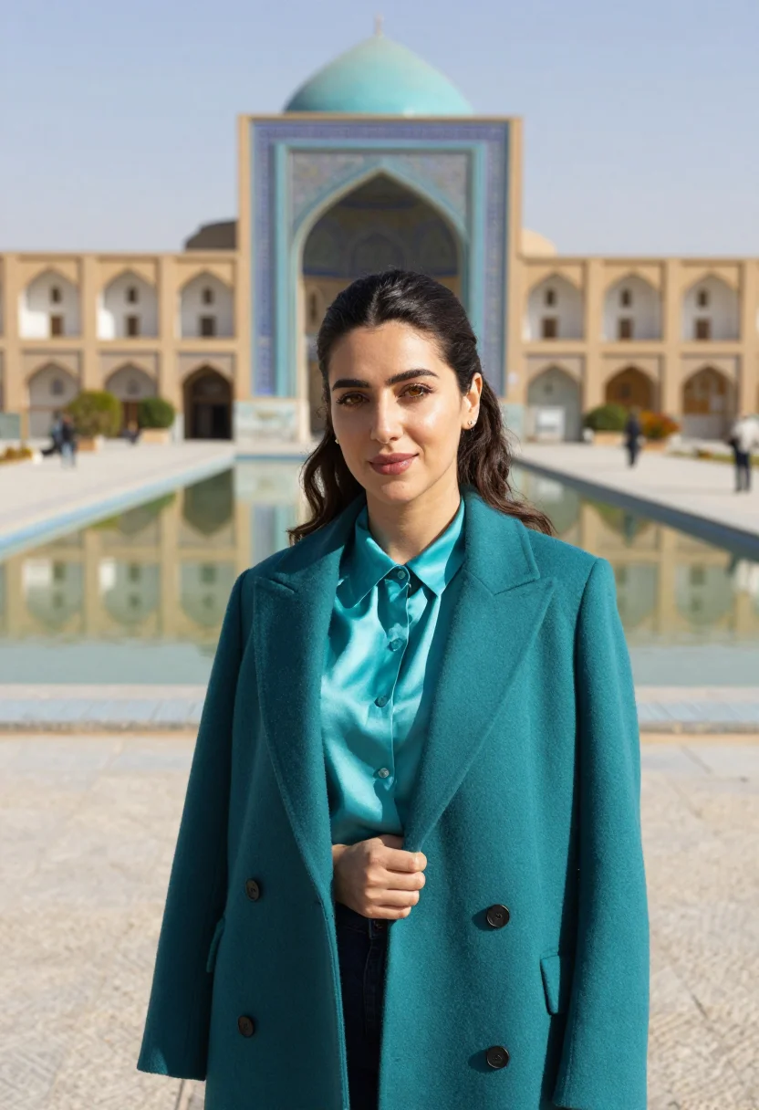 AI isfahan architect turquoise tile sample — portrait of a woman, an architect in her late twenties of Ir