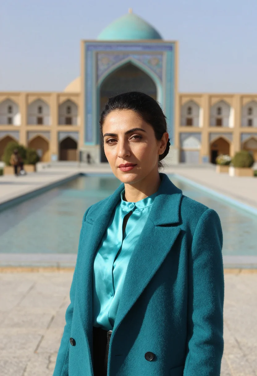 AI isfahan architect turquoise tile sample — portrait of a woman, an architect in her mid-forties of Iran
