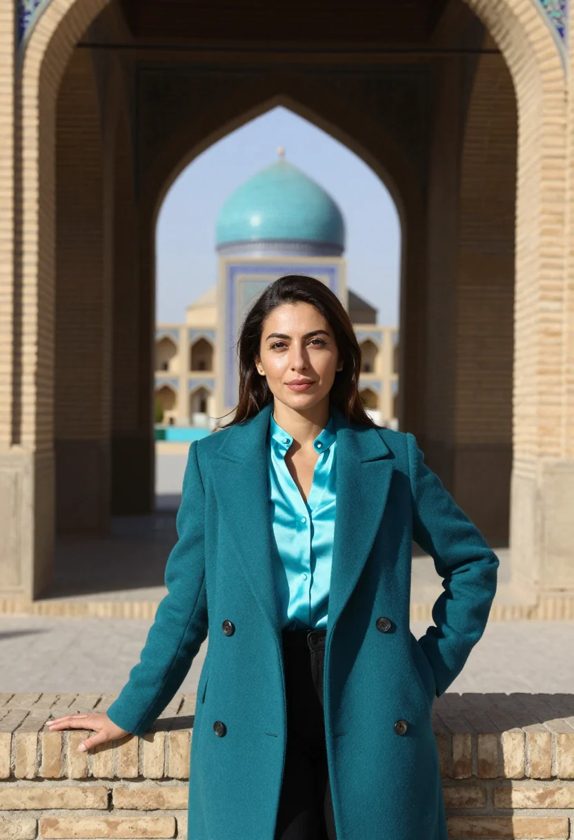 AI isfahan architect turquoise tile sample — portrait of a woman, an architect in her late thirties of It