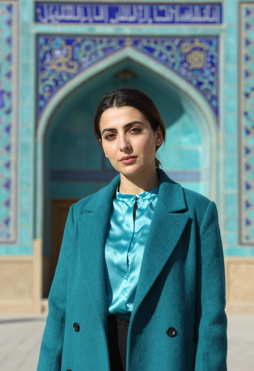 AI isfahan architect turquoise tile sample — portrait of a woman, an architect in her mid-thirties of Arm