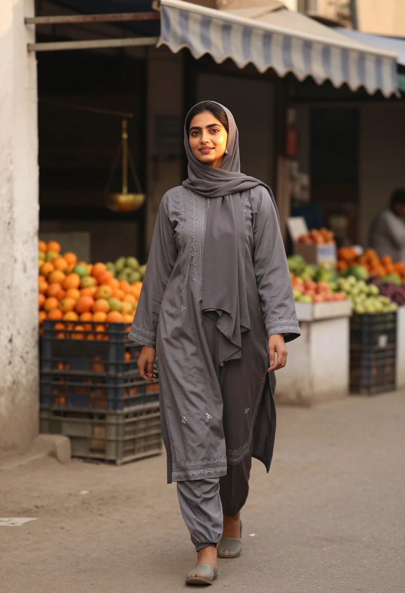 AI islamabad modest sample — portrait of a woman, full-length walking portrait of a Pakis