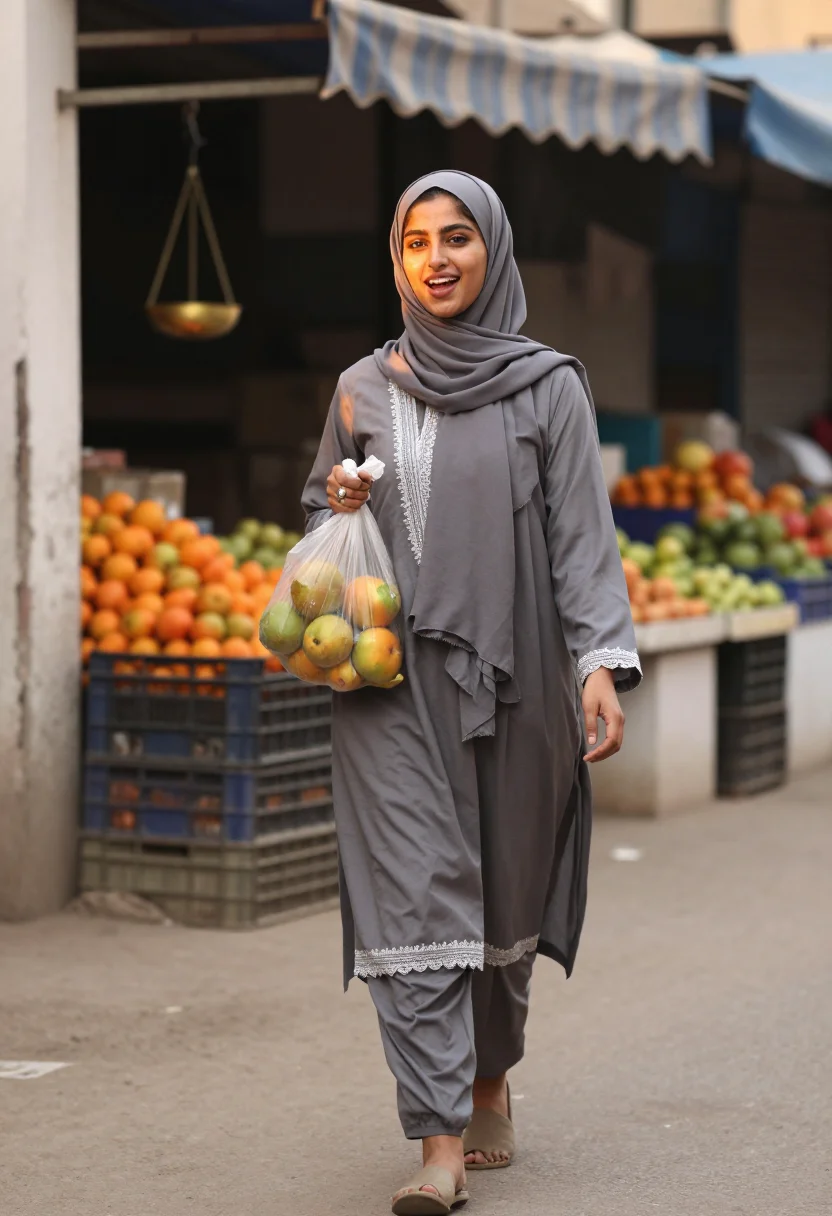 AI islamabad modest sample — portrait of a woman, three-quarter-length walking portrait o