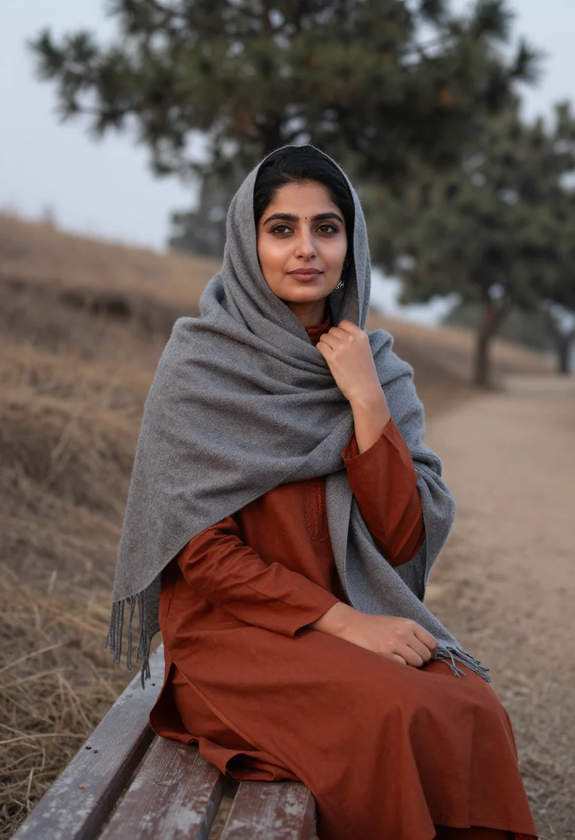 AI islamabad modest sample — portrait of a woman, waist-up seated portrait of a Pakistani