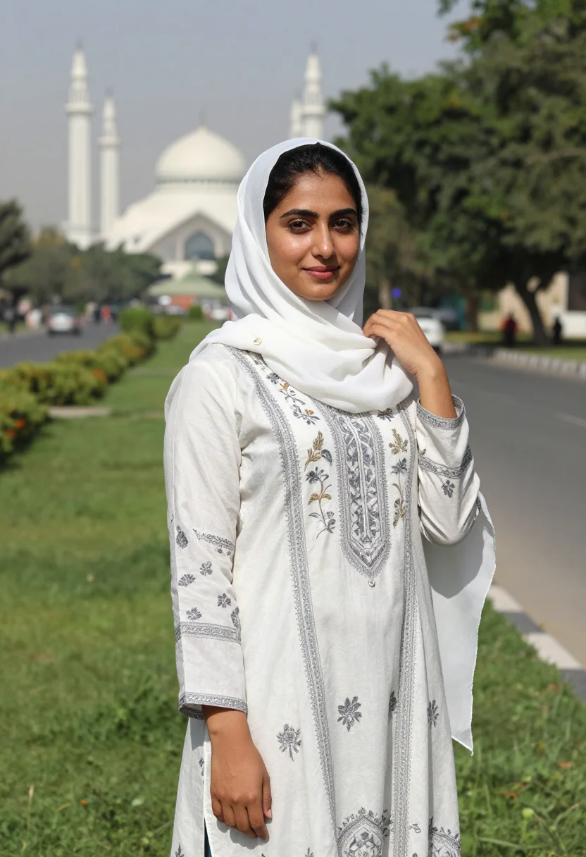AI islamabad modest sample — portrait of a woman, chest-up three-quarter portrait of a Pa