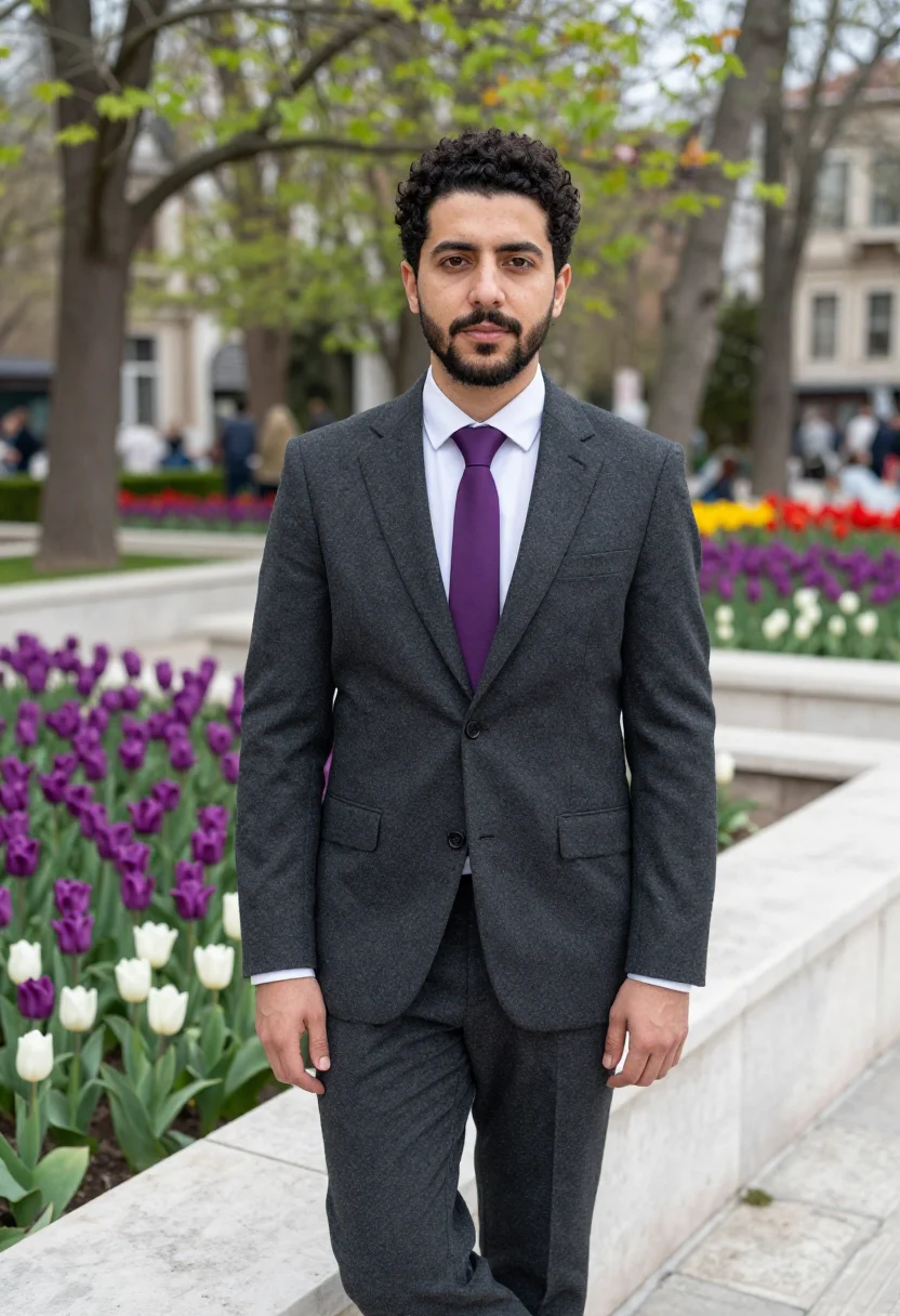 AI istanbul emirgan tulip april headshot palette sample — portrait of a man, a German-Turkish man in his early thirtie