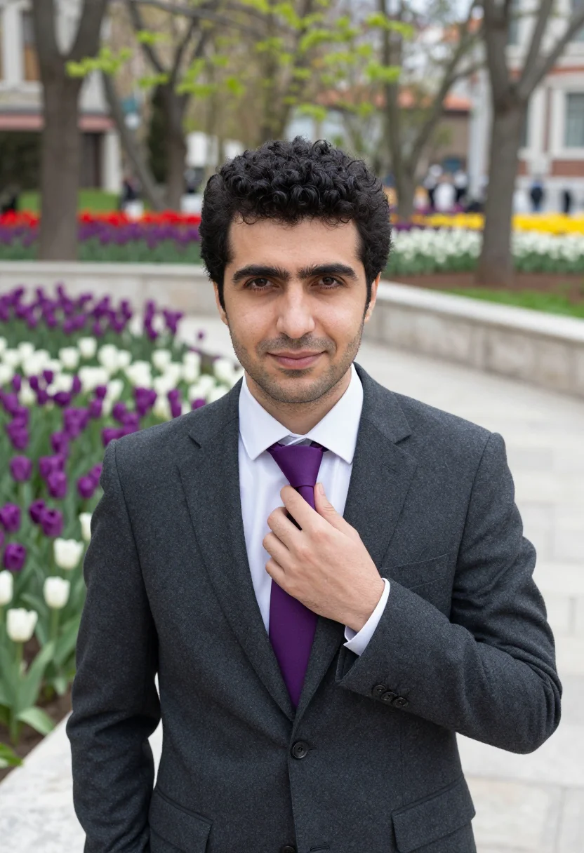 AI istanbul emirgan tulip april headshot palette sample — portrait of a man, an Armenian man from Istanbul in his late