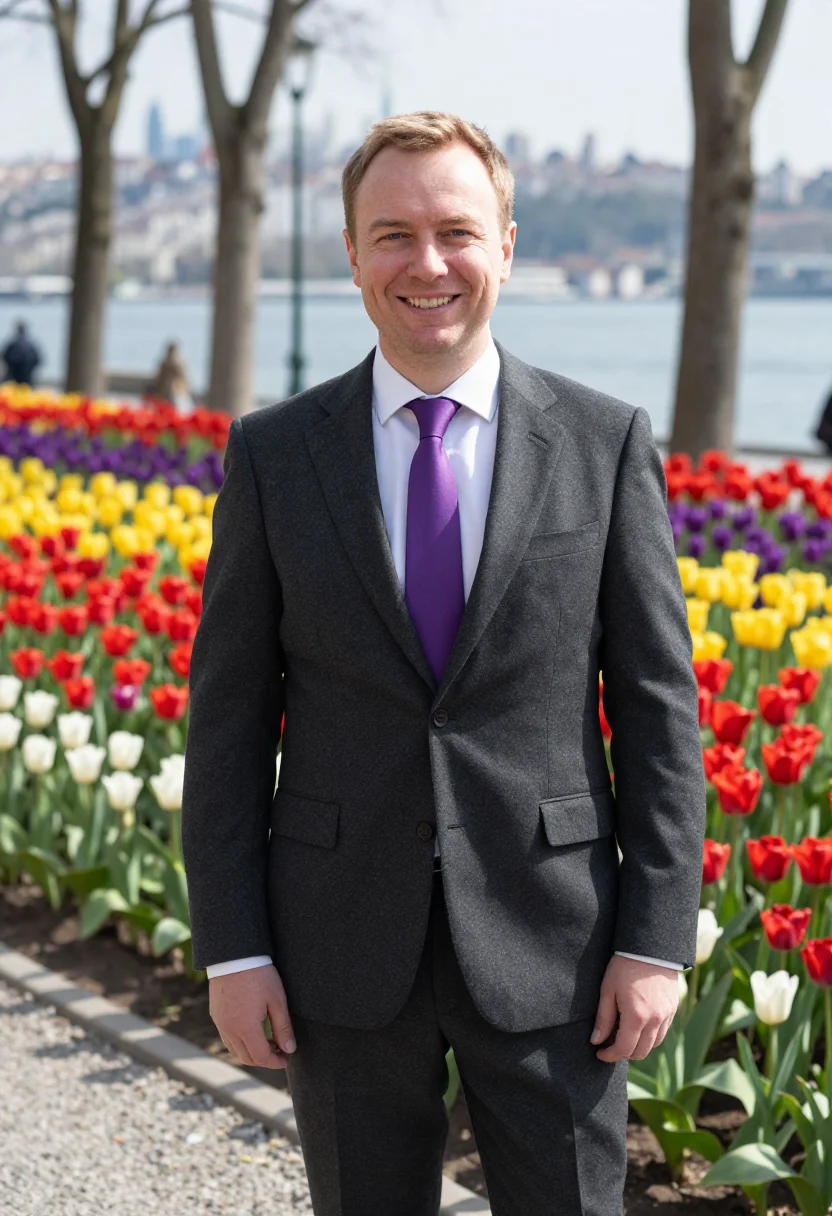AI istanbul emirgan tulip april headshot palette sample — portrait of a man, a British man in his forties with ruddy f