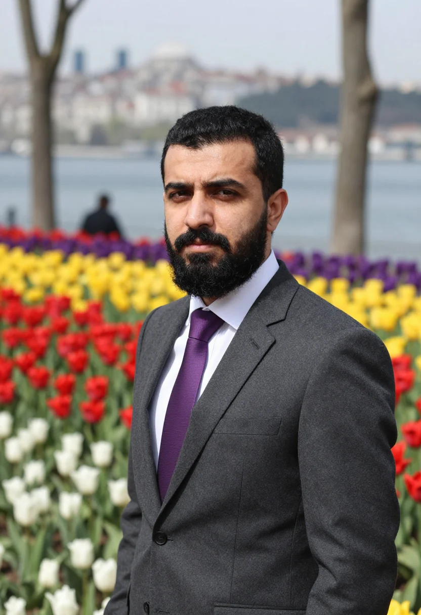 AI istanbul emirgan tulip april headshot palette sample — portrait of a man, a Kurdish man in his late thirties with w
