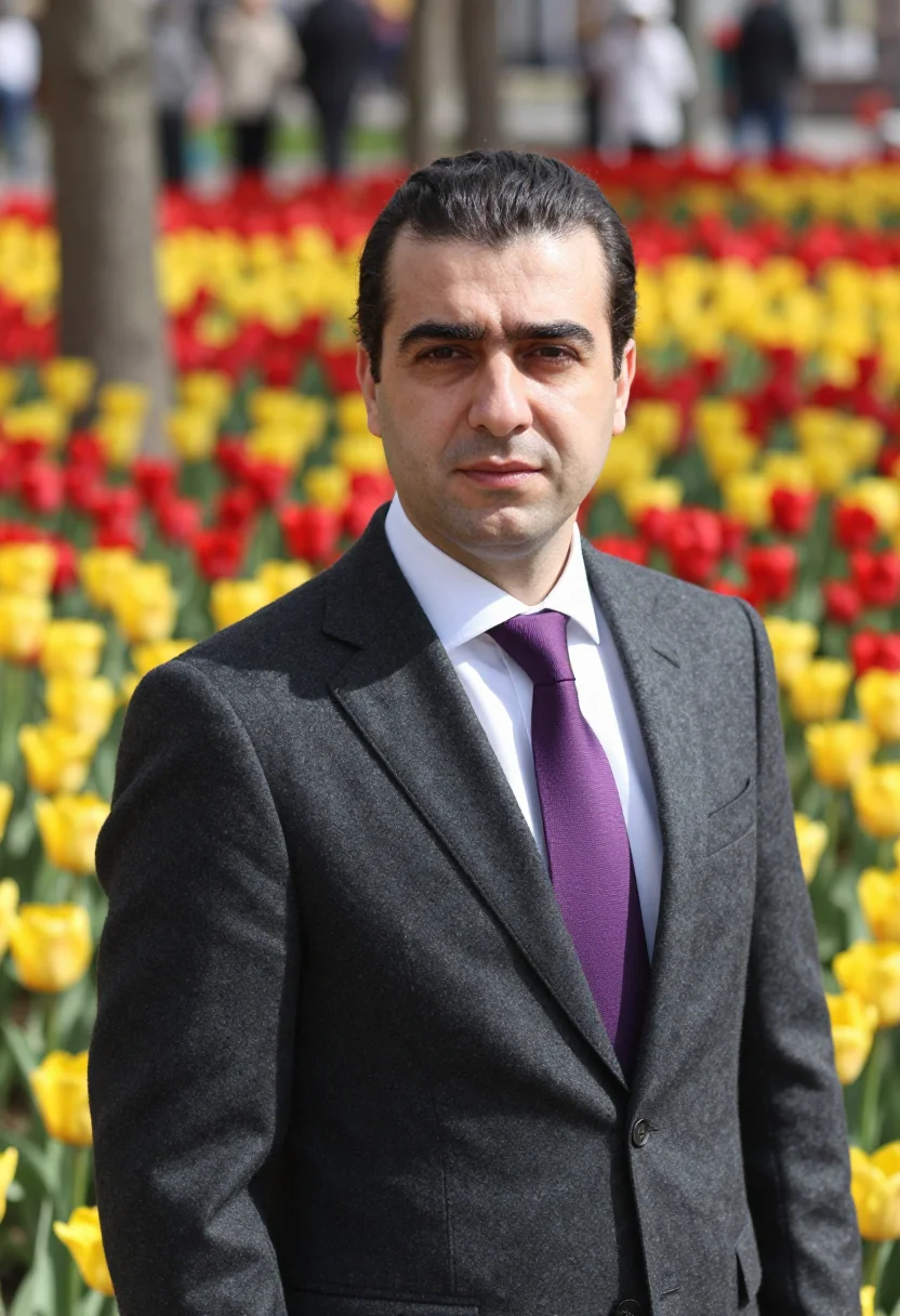 AI istanbul emirgan tulip april headshot palette sample — portrait of a man, a Turkish man in his late thirties with o