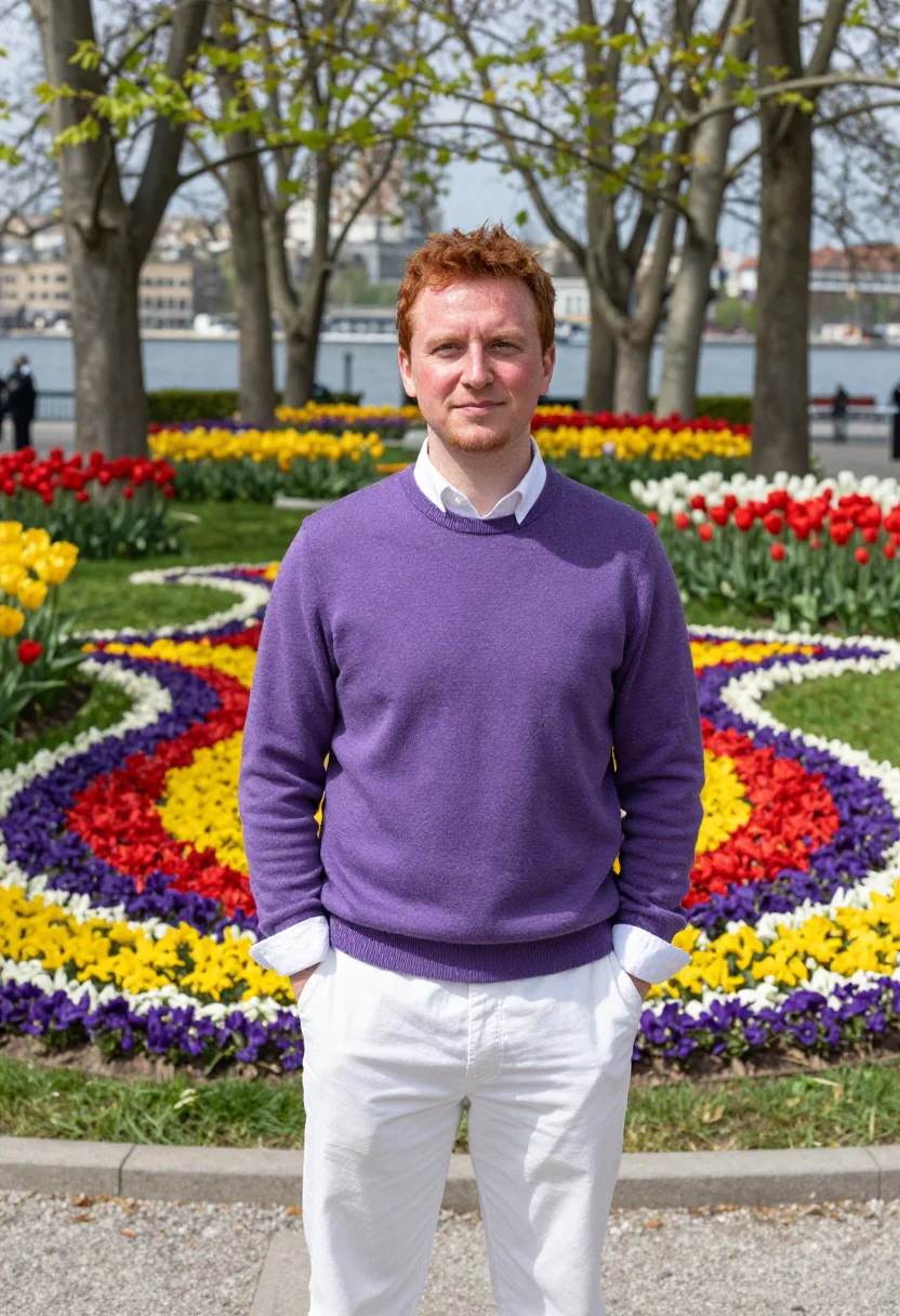 AI istanbul emirgan tulip festival april palette sample — portrait of a man, a traveller in his late thirties with ros