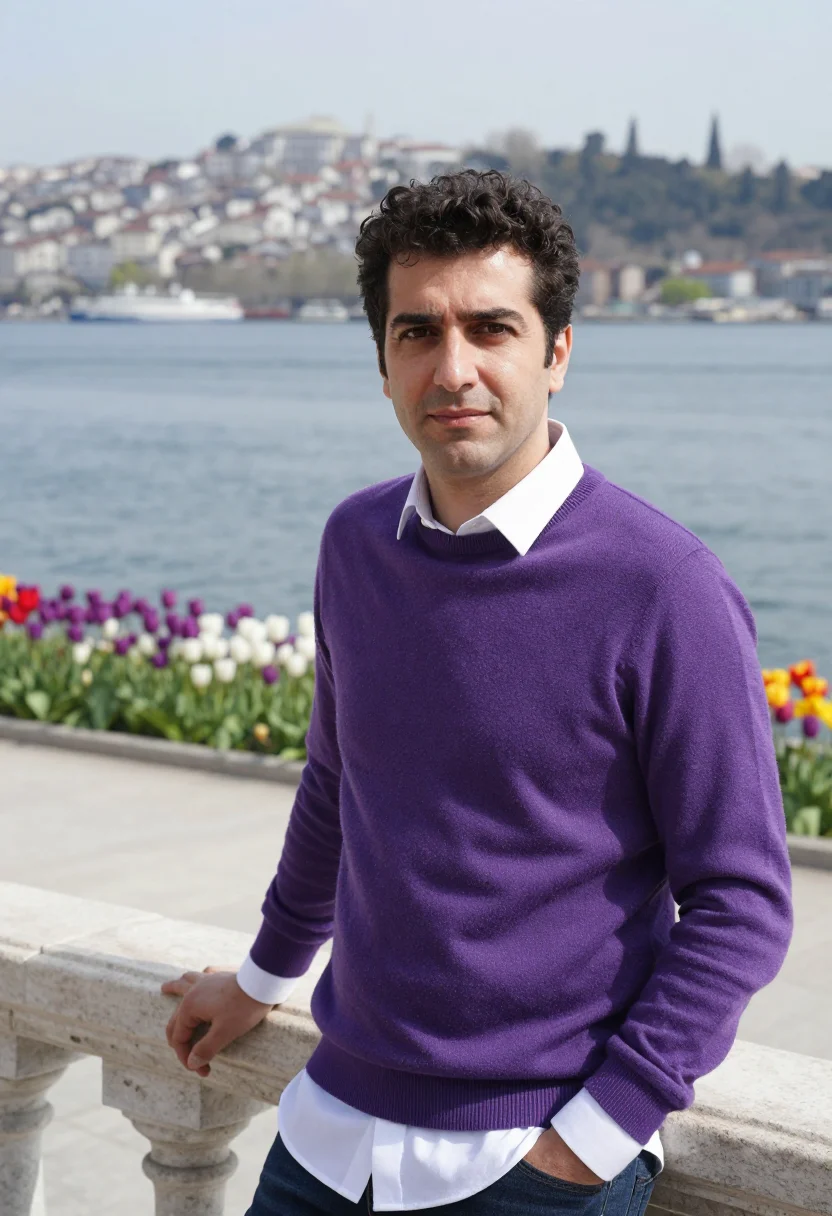 AI istanbul emirgan tulip festival april palette sample — portrait of a man, a Turkish traveller in his early forties