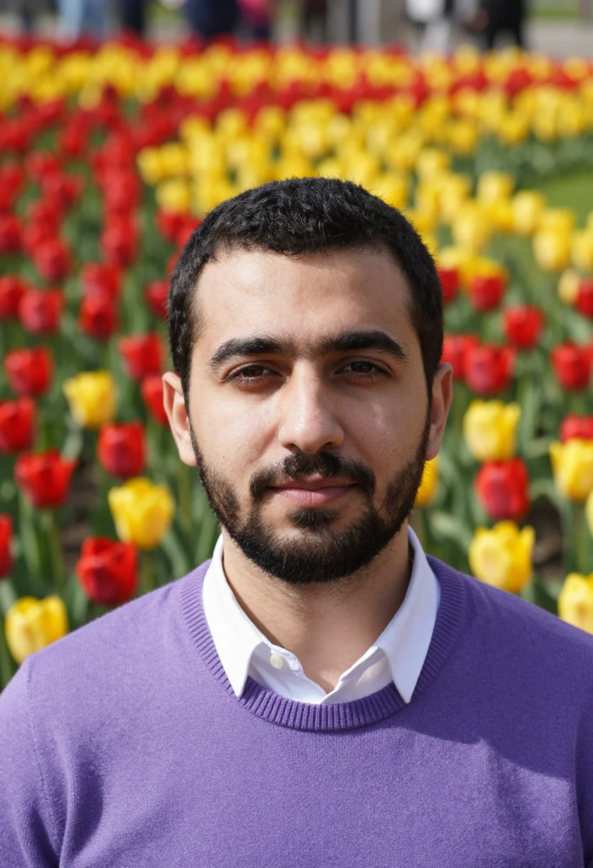 AI istanbul emirgan tulip festival april palette sample — portrait of a man, a Turkish traveller in his early thirties
