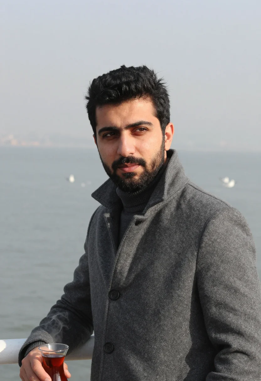 AI istanbul ferry slate sample — portrait of a man, chest-up portrait of a Turkish man in his