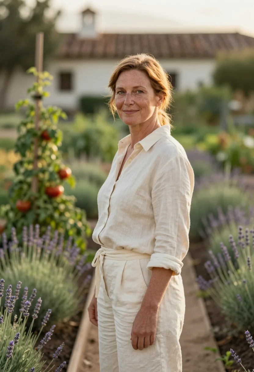 AI its complicated santa barbara garden cream sample — portrait of a woman, a baker in her late forties of Irish de