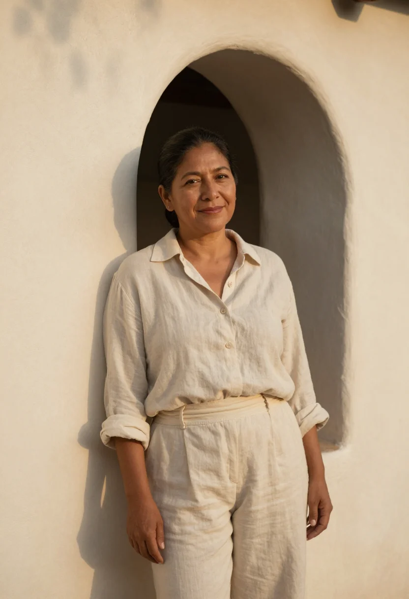 AI its complicated santa barbara garden cream sample — portrait of a woman, a baker in her late forties of Mexican