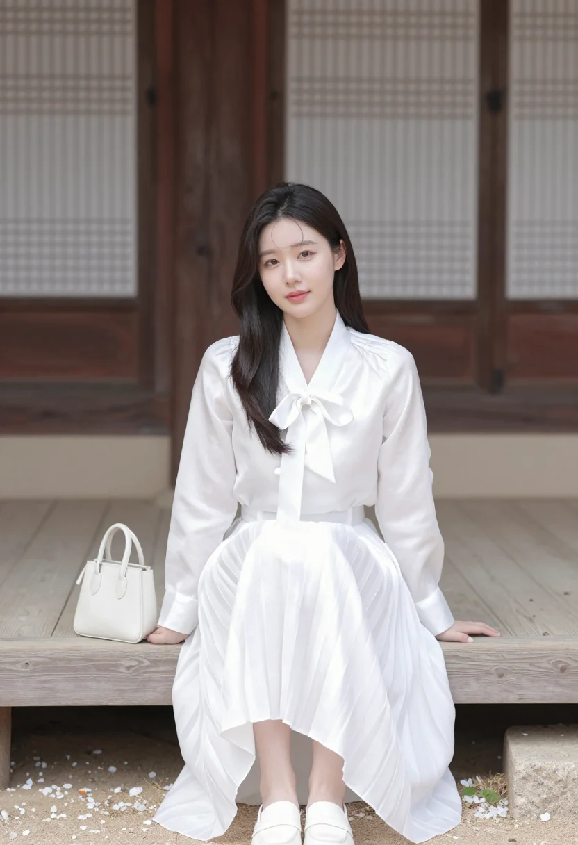 AI iu seoul gucci ambassador white sample — portrait of a woman, Korean and in her early thirties, with