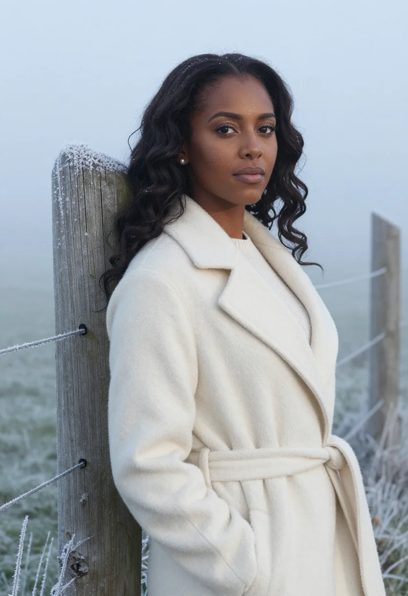 AI ivory cashmere fog headshot sample — portrait of a woman, framed tight, head and shoulders, the b