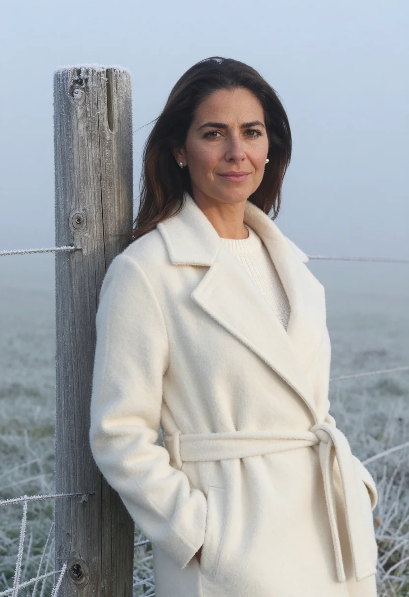 AI ivory cashmere fog headshot sample — portrait of a woman, framed chest-up, cropped at the ribs, t