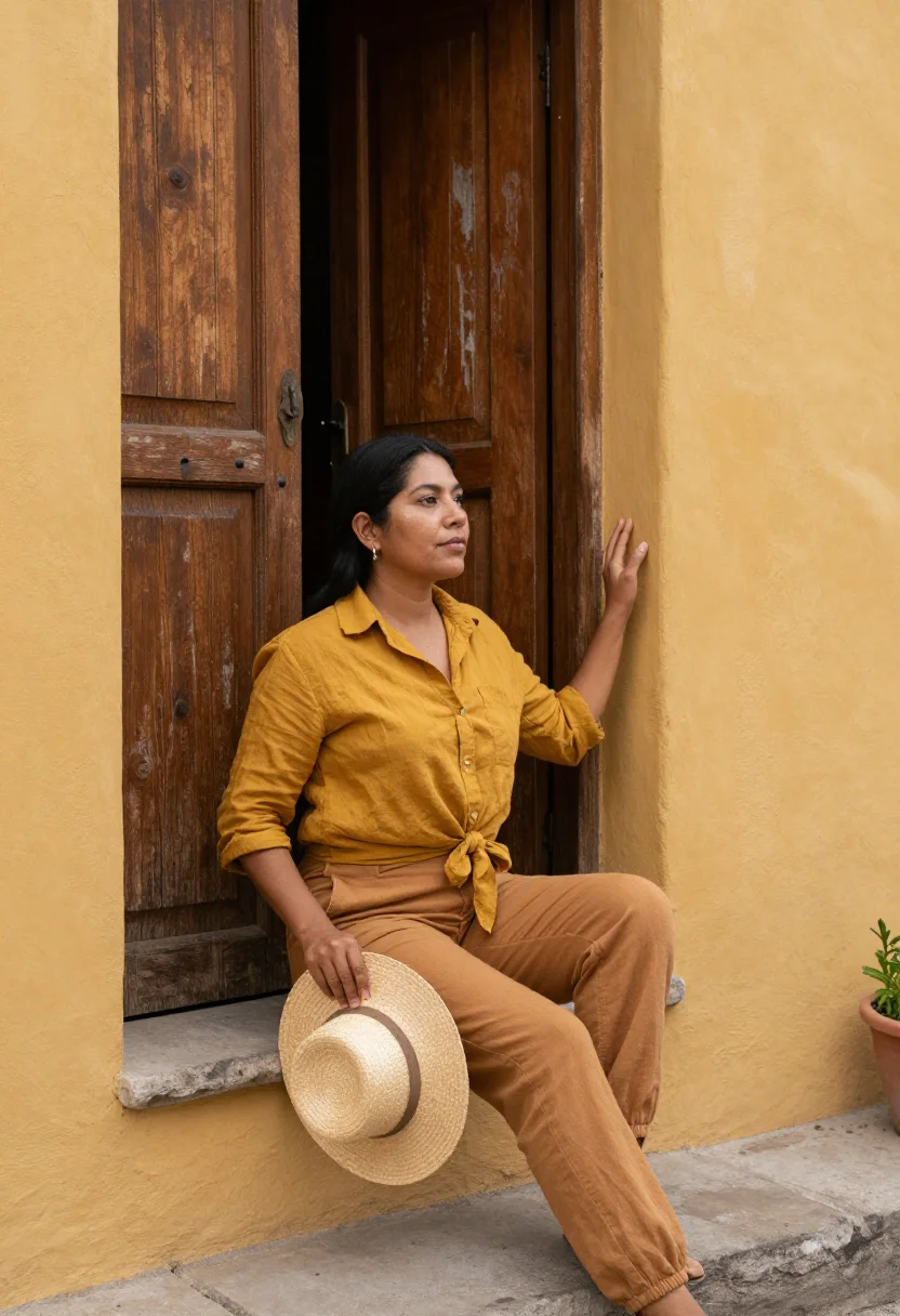 AI izamal yellow sample — portrait of a woman, a half-length three-quarter view from a