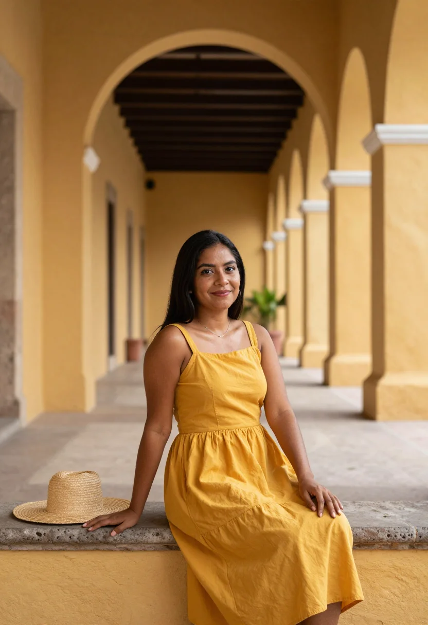 AI izamal yellow sample — portrait of a woman, a half-length three-quarter view of a M