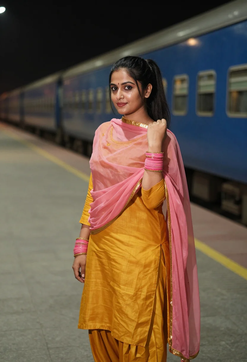 AI jab we met ratlam patiala palette sample — portrait of a woman, a Punjabi woman in her mid-twenties wit