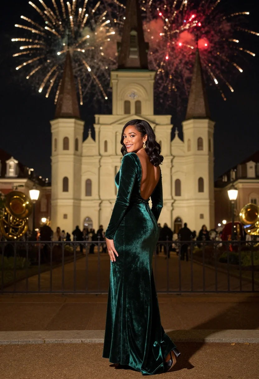 AI jackson square nye sample — portrait of a woman, in her late twenties with deep brown sk