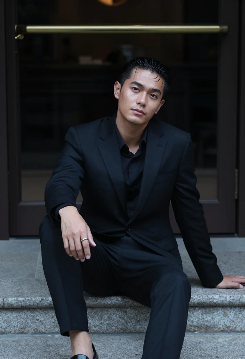 AI jackson wang magic man sample — editorial portrait photograph, a mixed Chinese-Brazilian man