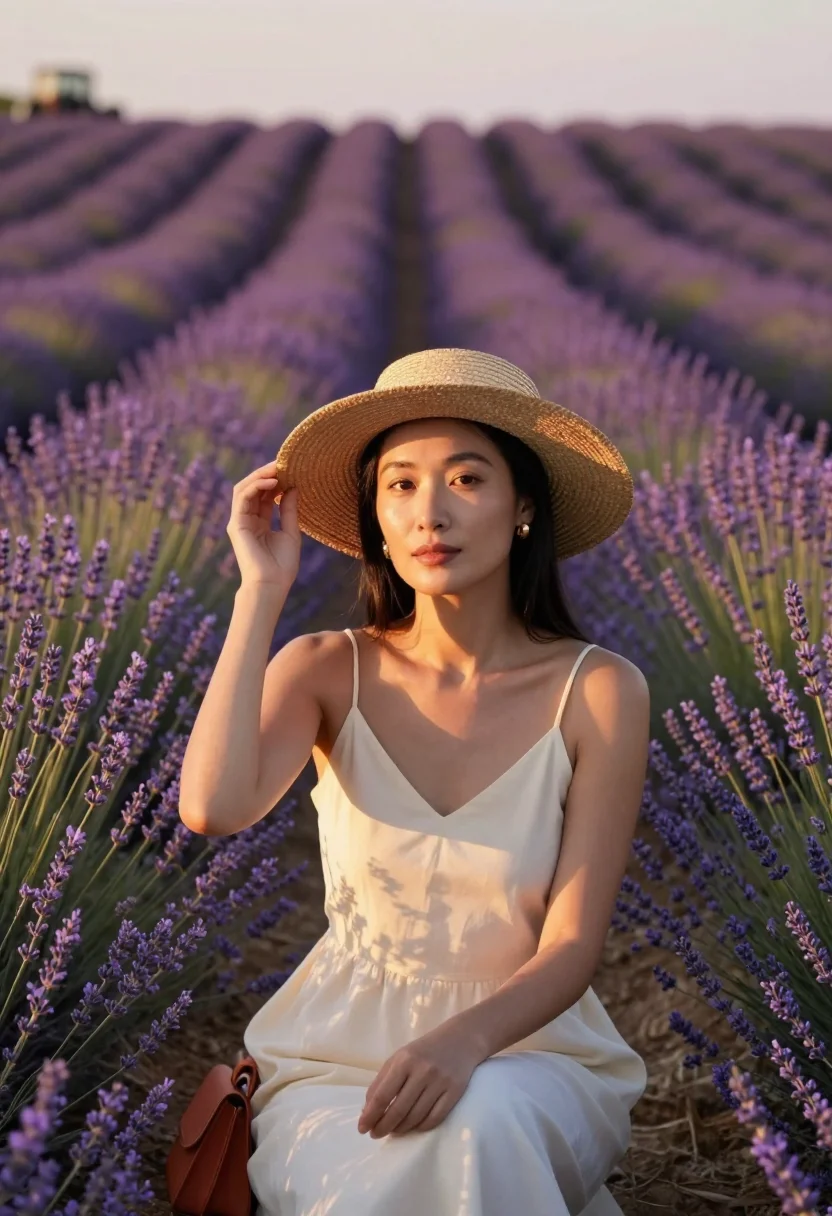 AI jacquemus provence sample — portrait of a woman, chest-up portrait of an East-Asian woma