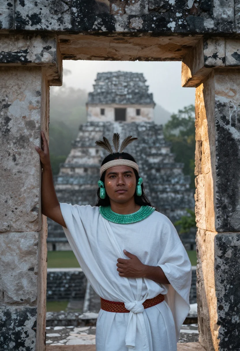 AI jade ajaw sample — portrait of a man, half-length portrait of a Maya man in his