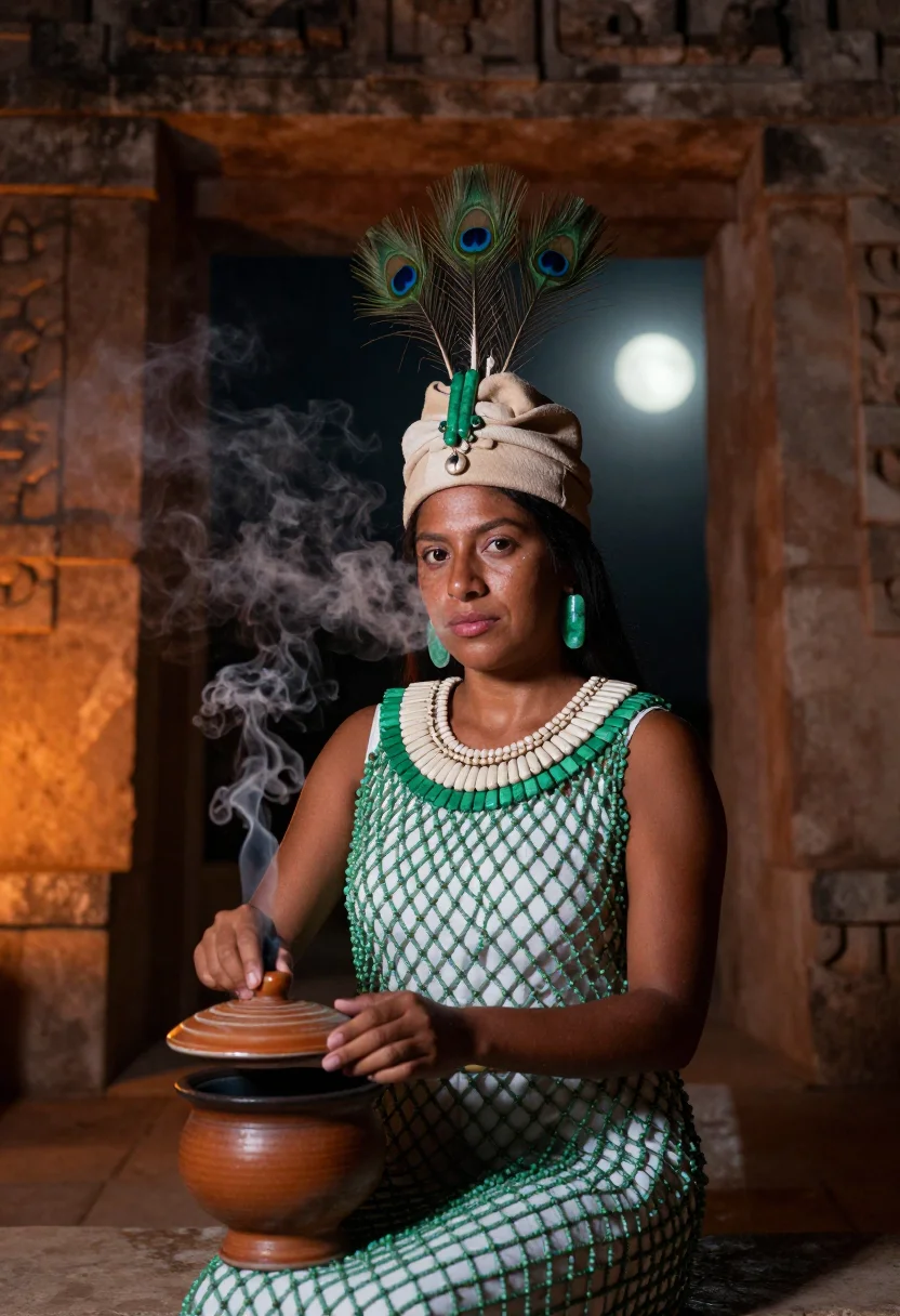 AI jade queen sample — portrait of a woman, half-length portrait of a Maya woman in
