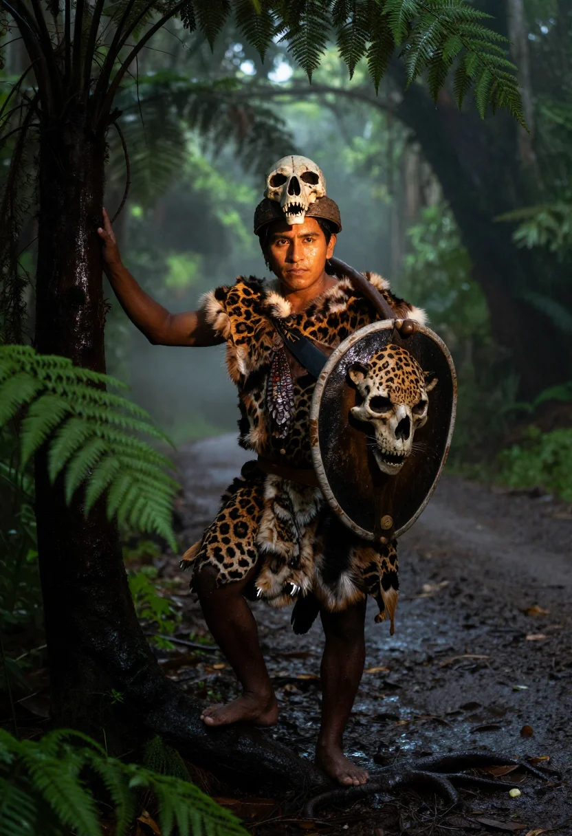 AI jaguar knight sample — portrait of a man, full-length portrait of a Nahua man with