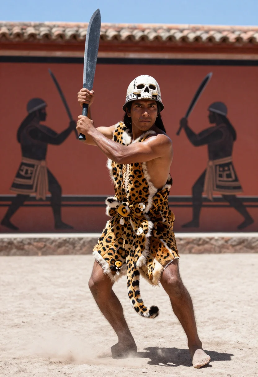 AI jaguar knight sample — portrait of a man, three-quarter-length portrait of a Nahua