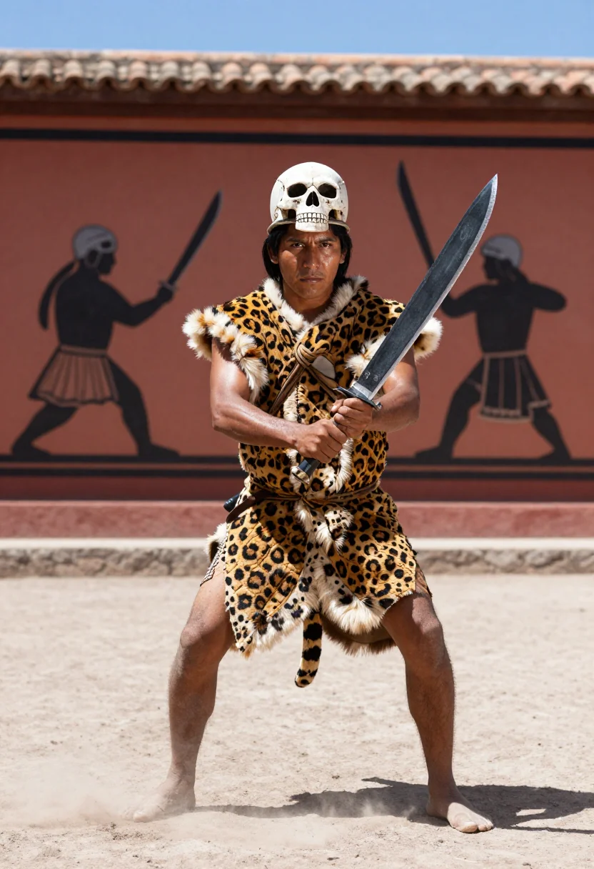 AI jaguar knight sample — portrait of a man, full-length portrait of a Nahua man with