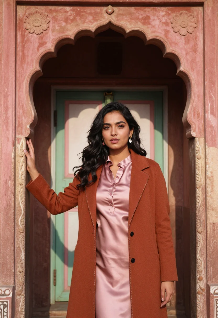 AI jaipur jeweller pink sandstone sample — portrait of a woman, a South-Asian jeweller in her early thi