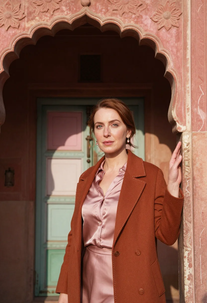 AI jaipur jeweller pink sandstone sample — portrait of a woman, a Western-European jeweller in her late
