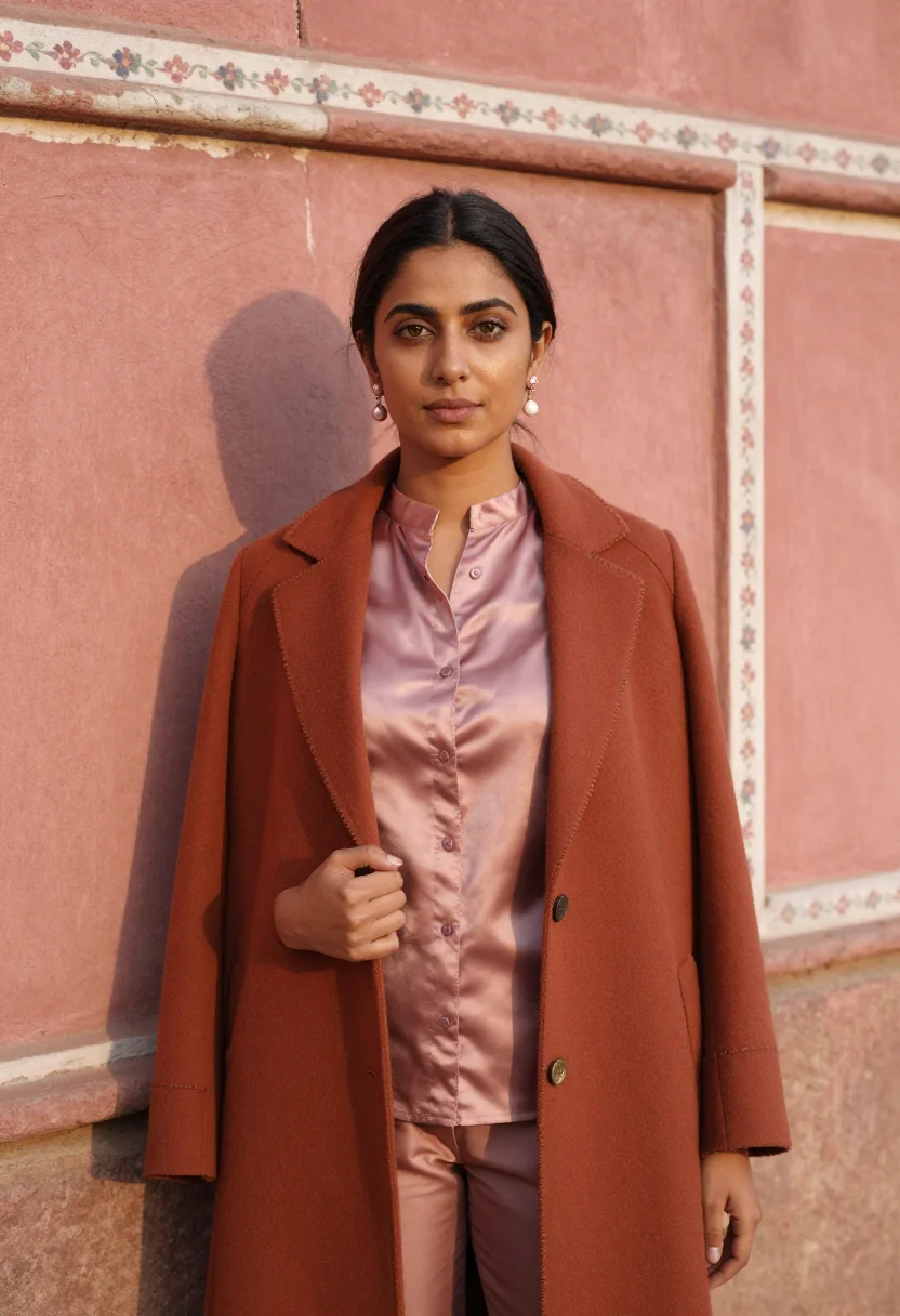 AI jaipur jeweller pink sandstone sample — portrait of a woman, a jeweller of mixed South-Asian and Eur
