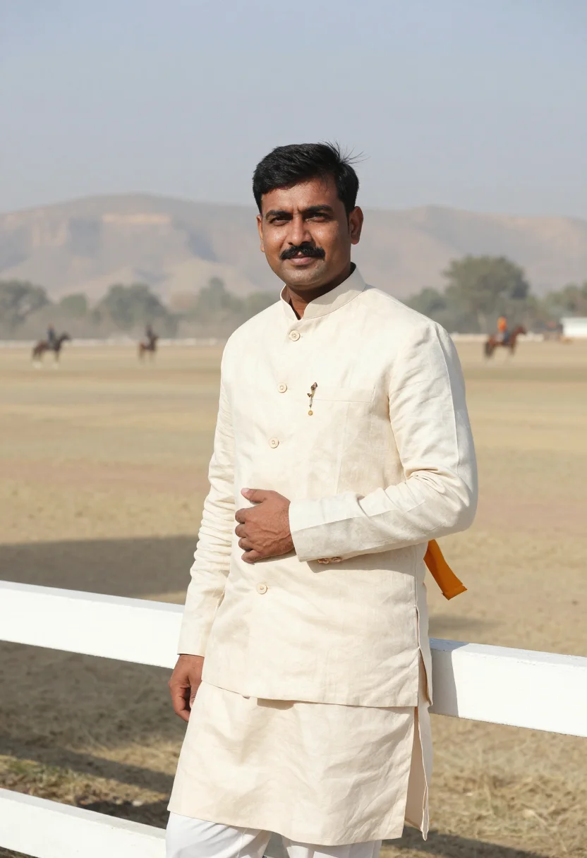 AI jaipur polo season saffron sample — portrait of a man, framed half-length from the head to the w