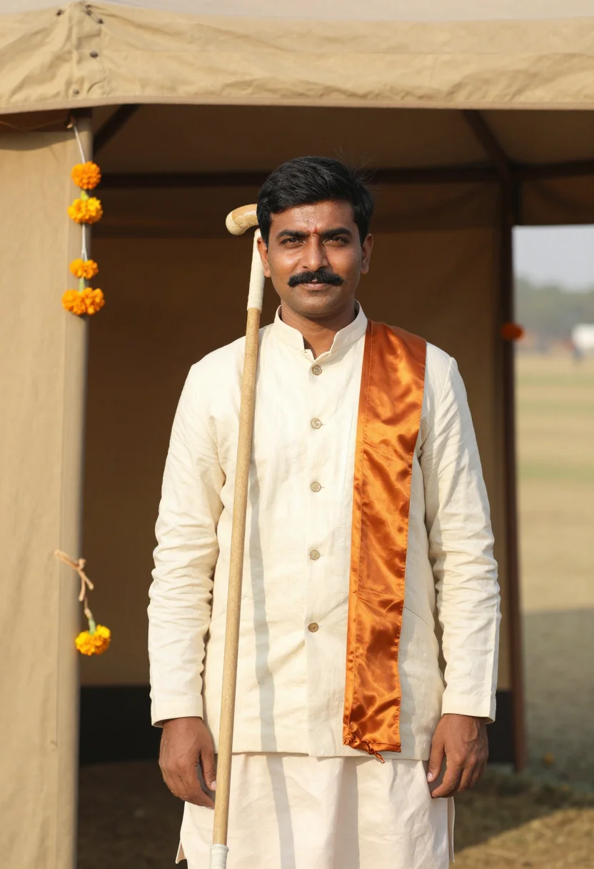 AI jaipur polo season saffron sample — portrait of a man, framed half-length from the head to the w