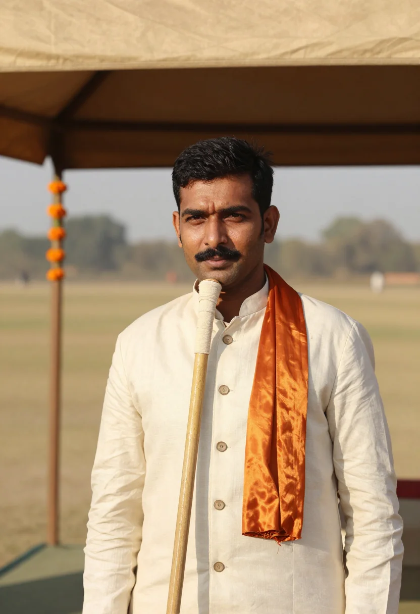 AI jaipur polo season saffron sample — portrait of a man, framed tight, head and shoulders, the bod