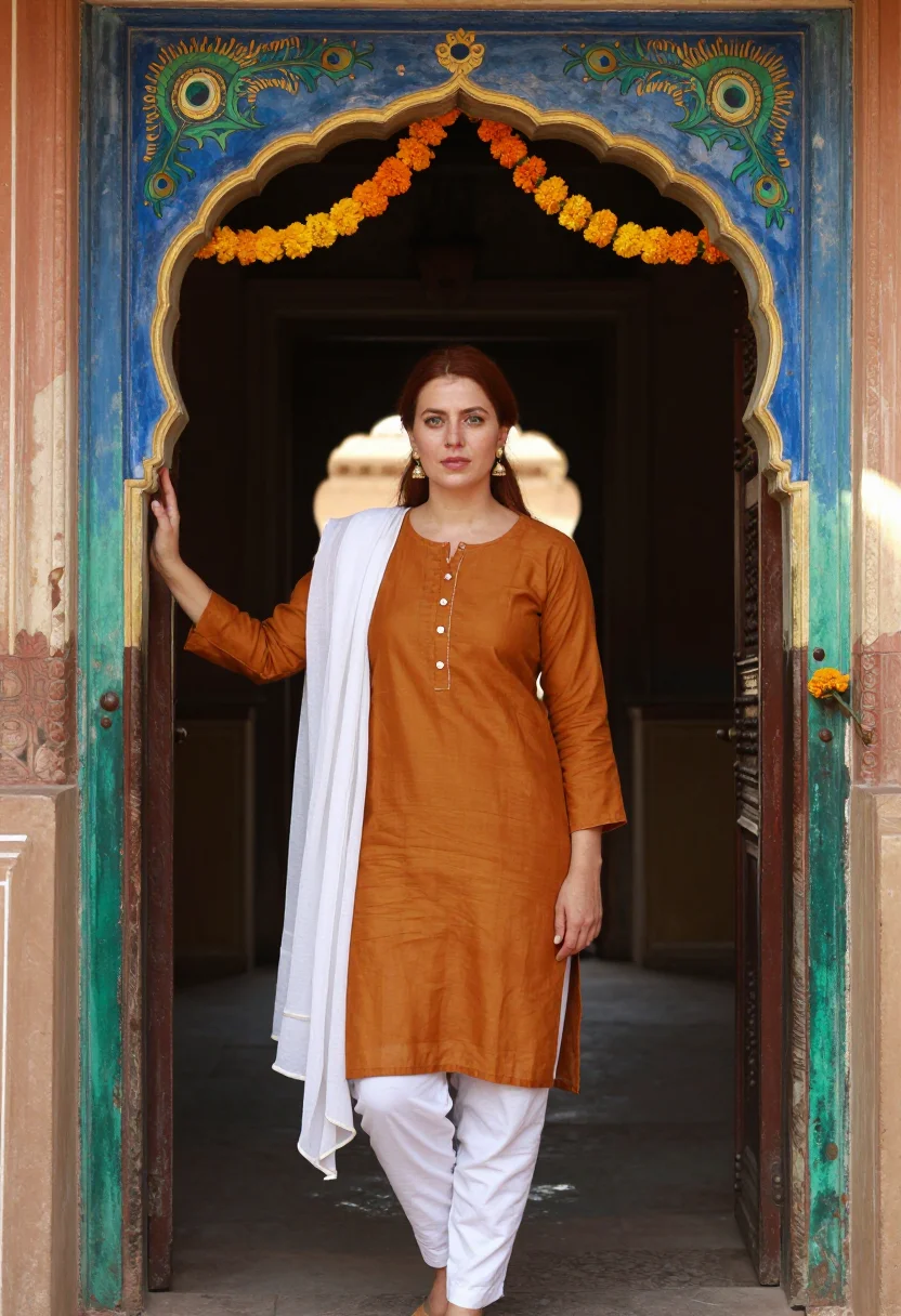 AI jaipur sample — portrait of a woman, half-length portrait of a Western Europ