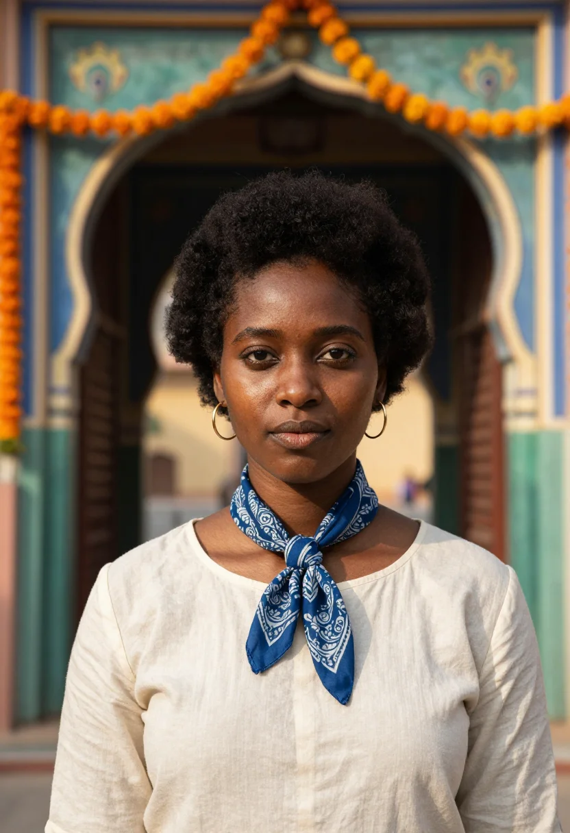 AI jaipur sample — portrait of a woman, head-and-shoulders portrait of a Black