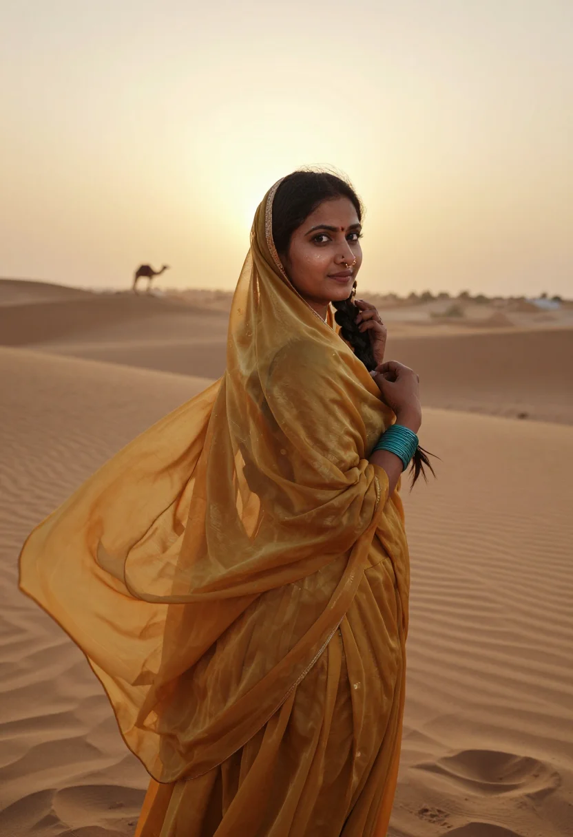 AI jaisalmer gold sample — portrait of a woman, a half-length view of a South-Asian wom