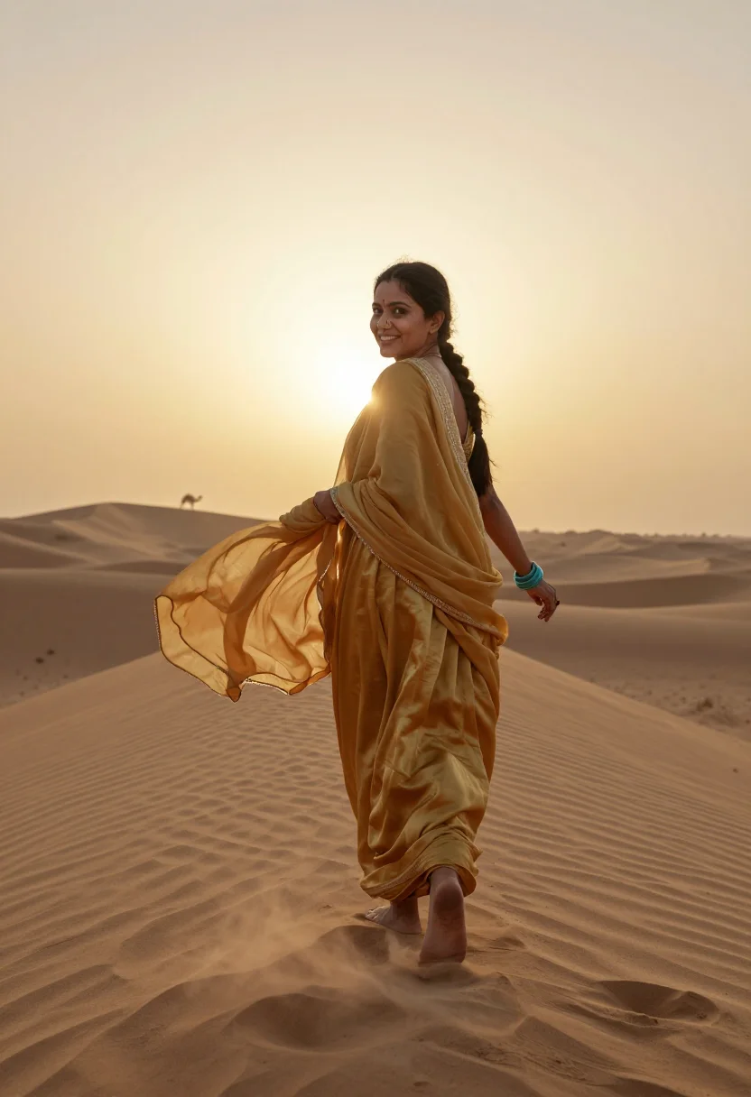 AI jaisalmer gold sample — portrait of a woman, a full-length view from a low three-qua
