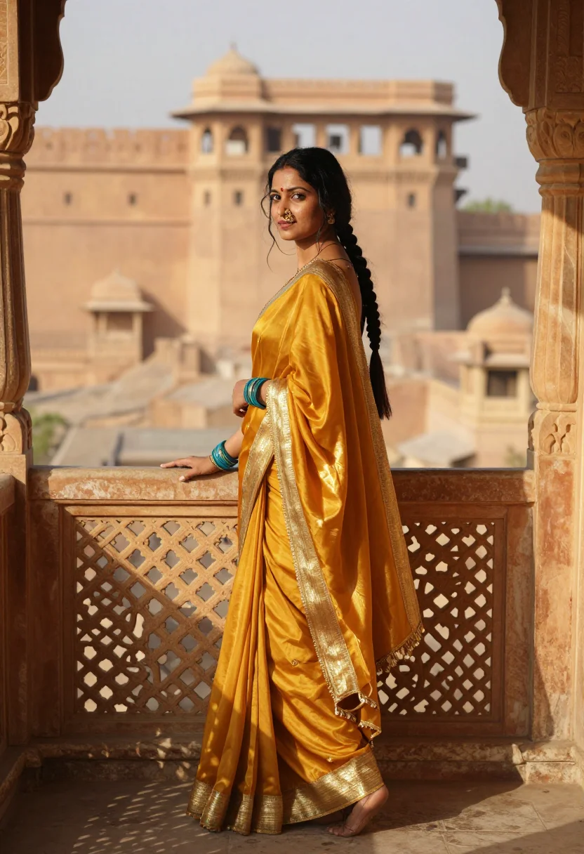AI jaisalmer gold sample — portrait of a woman, a full-length view of a South-Asian wom