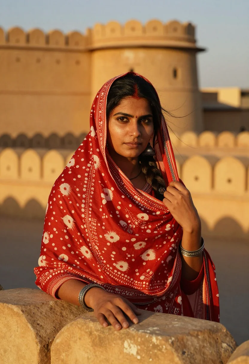 AI jaisalmer sample — portrait of a woman, chest-up portrait of a South-Asian woma