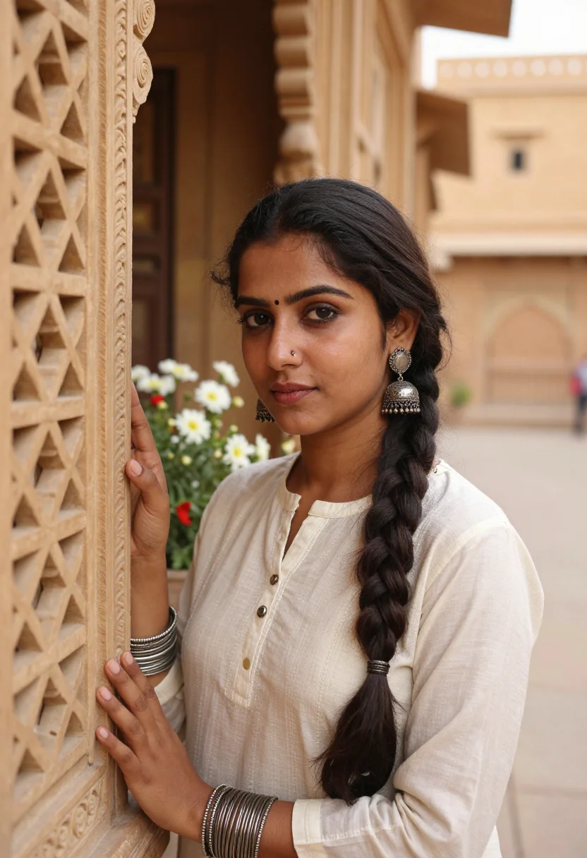 AI jaisalmer sample — portrait of a woman, chest-up portrait of a South-Asian woma