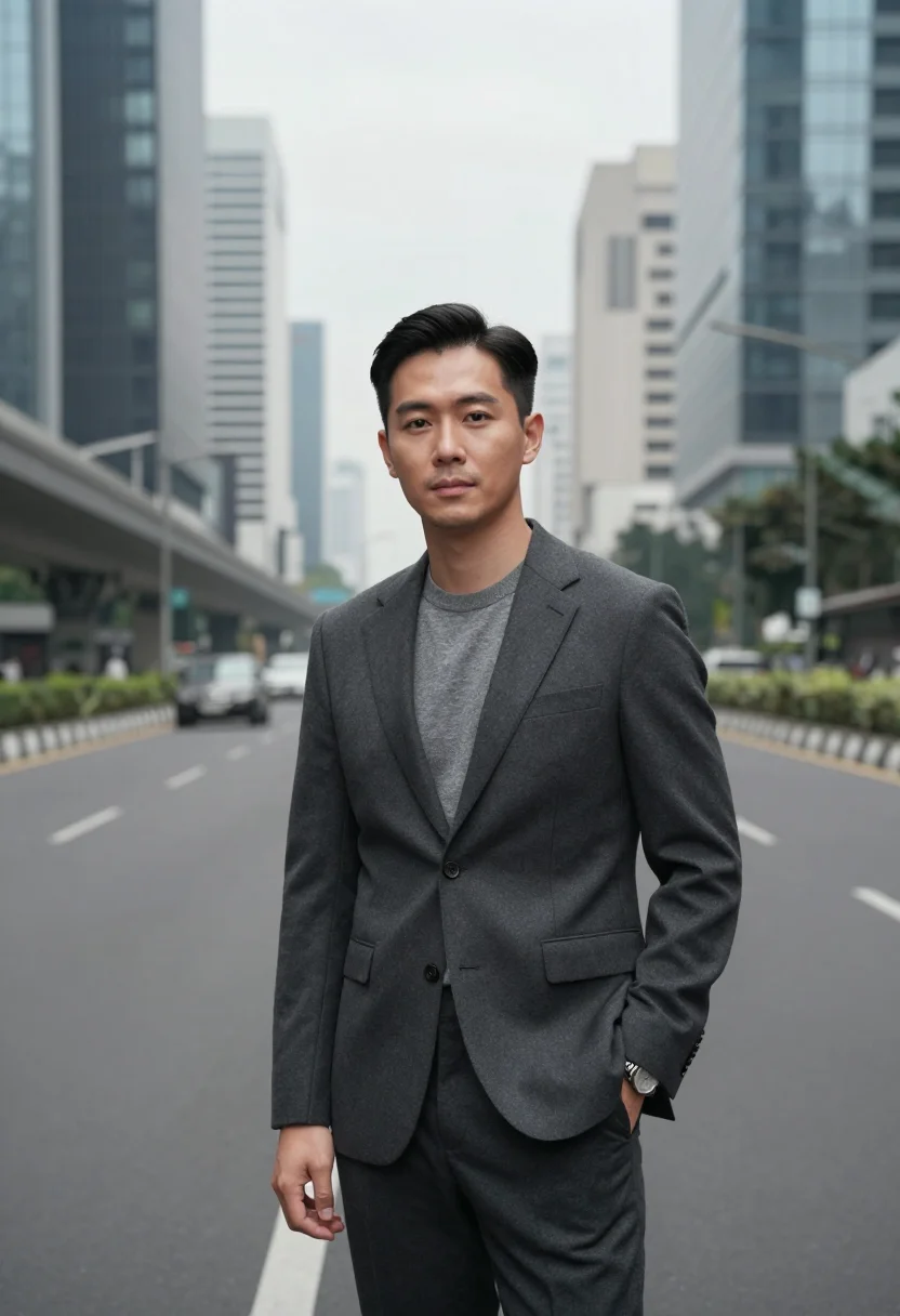 AI jakarta banker sudirman glass grey sample — portrait of a man, a banker in his forties of Korean descent