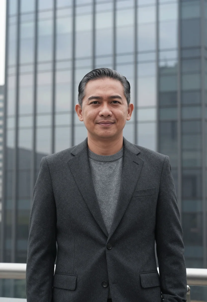 AI jakarta banker sudirman glass grey sample — portrait of a man, a banker in his fifties of Indonesian Chi