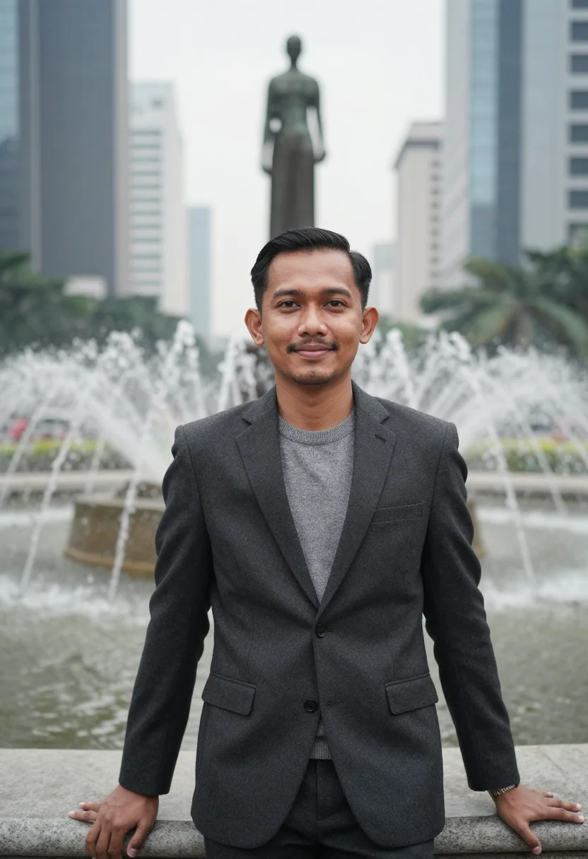 AI jakarta banker sudirman glass grey sample — portrait of a man, a banker in his forties of Minangkabau de