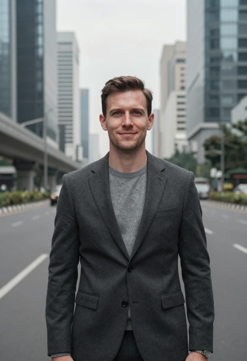 AI jakarta banker sudirman glass grey sample — portrait of a man, a banker in his late thirties of English